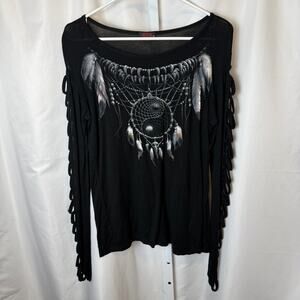 Spiral Direct Dreamcatcher Goth Top XL Black Alt Lace Up Long Sleeve Grunge Emo